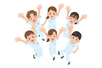 ジャンプしている看護師