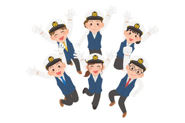 ジャンプしているタクシー運転手