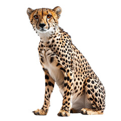 Sleek cheetah sitting and looking ahead on transparent background clipart