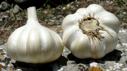 Obraz premium Garlic: May have cancer-fighting properties due to its content of sulfur compounds