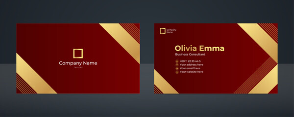 Maroon luxury golden corporate double sided business card design. Elegant template