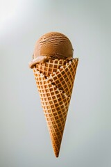  Ice Cream Cone Close-up on a White Minimalist Background, Commercial Photography prop, Wallpaper, banner design, brochure, web, advertising, illustration, concept of healthy life style