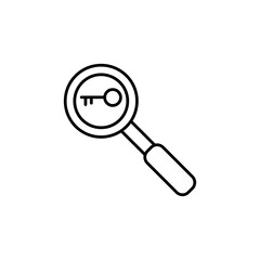 Keyword research symbol. vector flat simple magnifying glass and key illustration on white background..eps