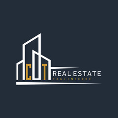 initial monogram logo for real estate with building shape creative design	
