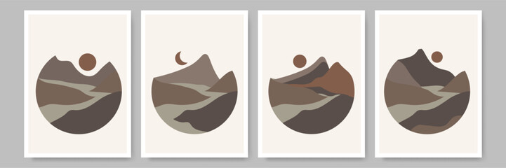 Contemporary Neutral color Bauhaus art print set. Boho poster minimalist design art boho