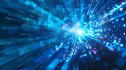 Abstract blue and pink light streaks with a bright white center, for technology, science, and design