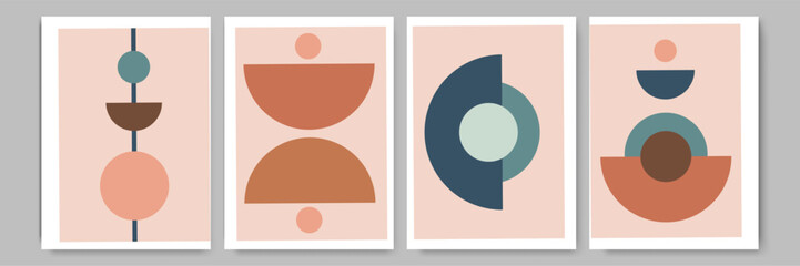 Minimalist flat shapes design boho wall art with neutral color palettes warm bohemian