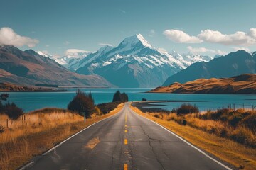 A road with a mountain in the background