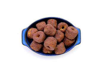 Corn snack chocolate flavor on white background