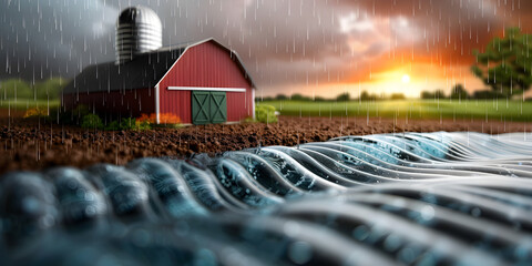Fototapeta premium Global Warming Concept with digital icons like water, farm, land, weather, sun, rain, fire, dryness