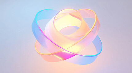 Abstract iridescent glass rings on a light pink background, for design, technology, and modern art