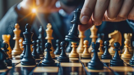 The competition challenge of business by chessboard. solution strategy game concept. Decision by leadership battle of intelligence and management for team success. Opportunity of move to the winner.