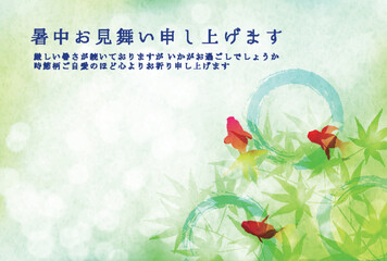 Fototapeta premium 金魚 もみじ 暑中見舞い 背景