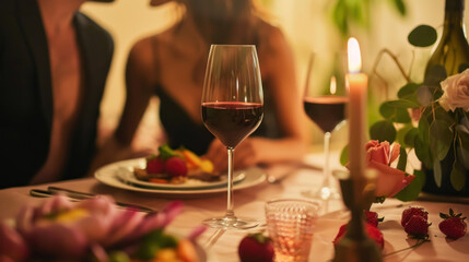 Naklejka premium Romantic Dinner Setting, Intimate Atmosphere, Studio Photography, Solid Background