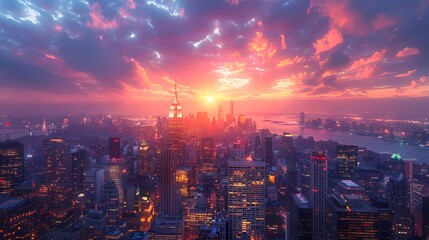 Fototapeta premium A hyperrealistic cityscape at dawn By Generated AI