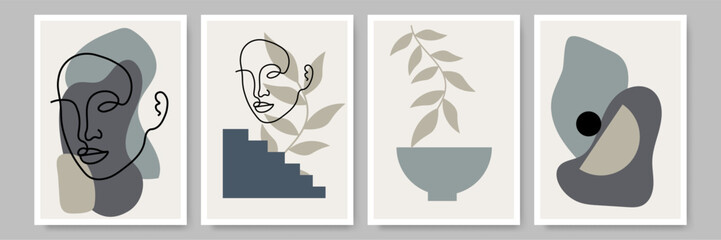 Modern abstract set aesthetic backgrounds with geometric balance shapes and lines