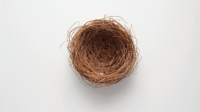 Carolina wren bird nest on white background viewed from above