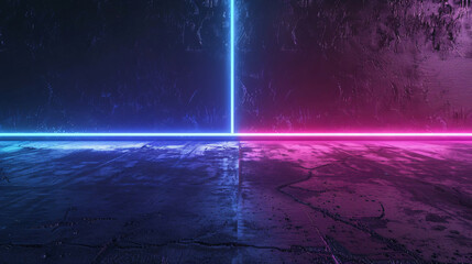 Neon blue and pink light beams on a grunge concrete floor, for cyberpunk, futuristic, and abstract backgrounds