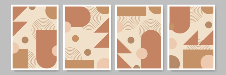 Boho style design abstract shapes landscape and neutral color covers collection