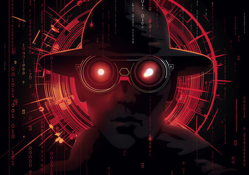 Illustration of spyware concept. Cyber security and cybercrime ideation art. 