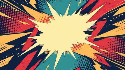 Comic abstract pop art background featuring a thunder and halftone dots illustration.