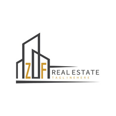ZF initial monogram logo for real estate with home shape creative design