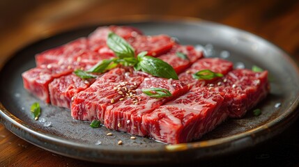 Raw Wagyu Beef Cubes on a Plate