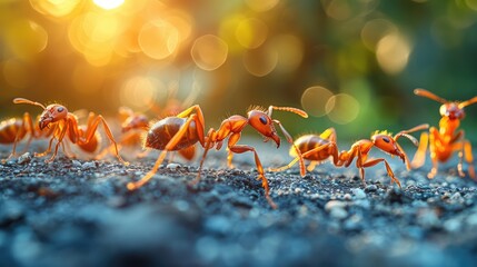 Fototapeta premium Red Ants Marching at Golden Hour