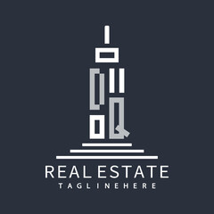 initial monogram logo for real estate with building shape creative design