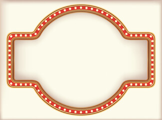 Retro advertising sign red marquee gold light board on white background. Vector illustration