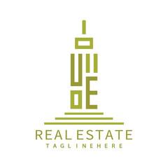 initial monogram logo for real estate with building shape creative design