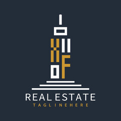 initial monogram logo for real estate with building shape creative design