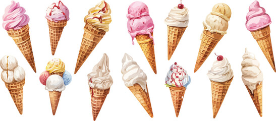 ice cream cone watercolor clipart	