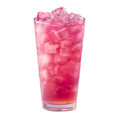 Pink Drink with Ice Cubes in Tall Glass on transparent background