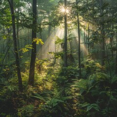 Fototapeta premium A healthy forest teeming with life, absorbing carbon dioxide and releasing fresh oxygen.