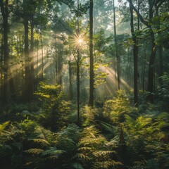 Obraz premium A healthy forest teeming with life, absorbing carbon dioxide and releasing fresh oxygen.