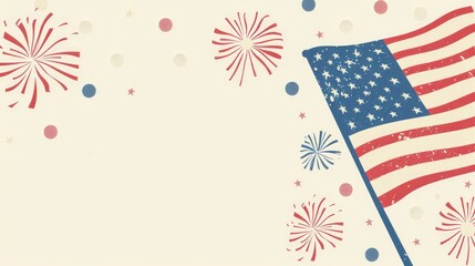 Obraz premium Minimalist Fourth of July celebration with American flag and fireworks. 