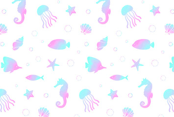seamless pattern with a collection of marine life for banners, cards, flyers, social media wallpapers, etc.