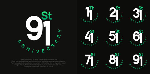 anniversary set vector design with white and green color for celebration moment