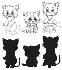 Adorable kittens sitting and standing in different positions