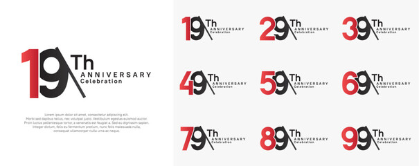 anniversary logotype vector set. red and black color with slash for celebration day