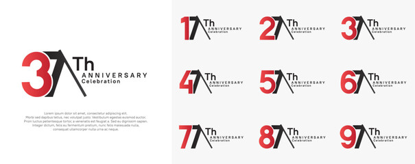anniversary logotype vector set. red and black color with slash for celebration day