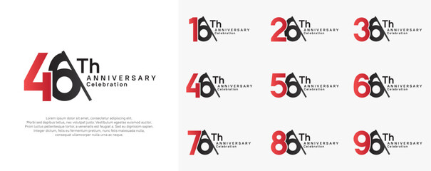 anniversary logotype vector set. red and black color with slash for celebration day