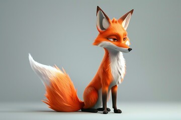 Fototapeta premium Cartoon fox with red fur and a bushy tail on a monochrome background in 3D style , genetated by ai