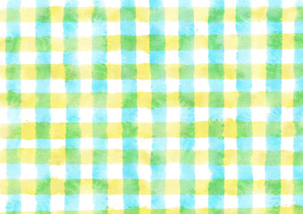 黄色と青のチェック水彩