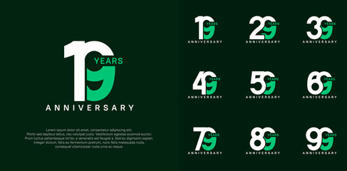 anniversary logotype vector set with white and green color for special celebration day