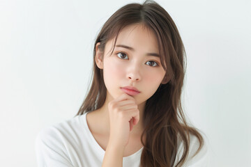 Fototapeta premium 首を傾げるアジア人女性のポートレート ロングヘア