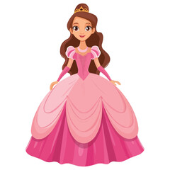 Fototapeta premium Cartoon beautiful princess in Pink dress isolated on white solid background