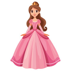 Fototapeta premium Cartoon beautiful princess in Pink dress isolated on white solid background