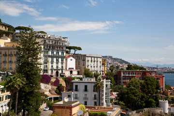 Obraz premium Picturesque Posillipo village, Naples coast, charming seaside houses, tranquil sea